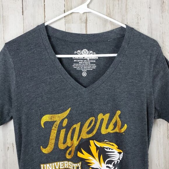 Mizzou Tigers V-neck Tee Shirt Gray Size Medium - Picture 5 of 7